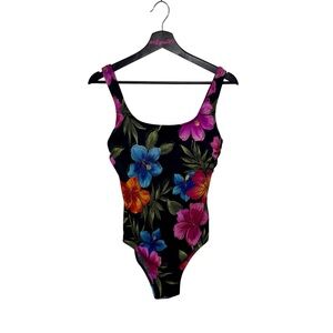 Vintage Great Lengths Swimsuit Floral Black Size 12